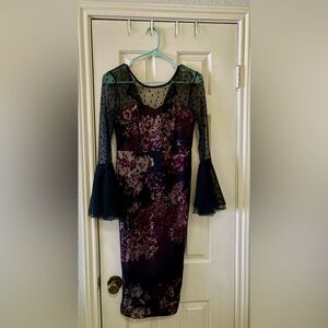 VENUS Black and Purple Floral Long Sleeve Dress